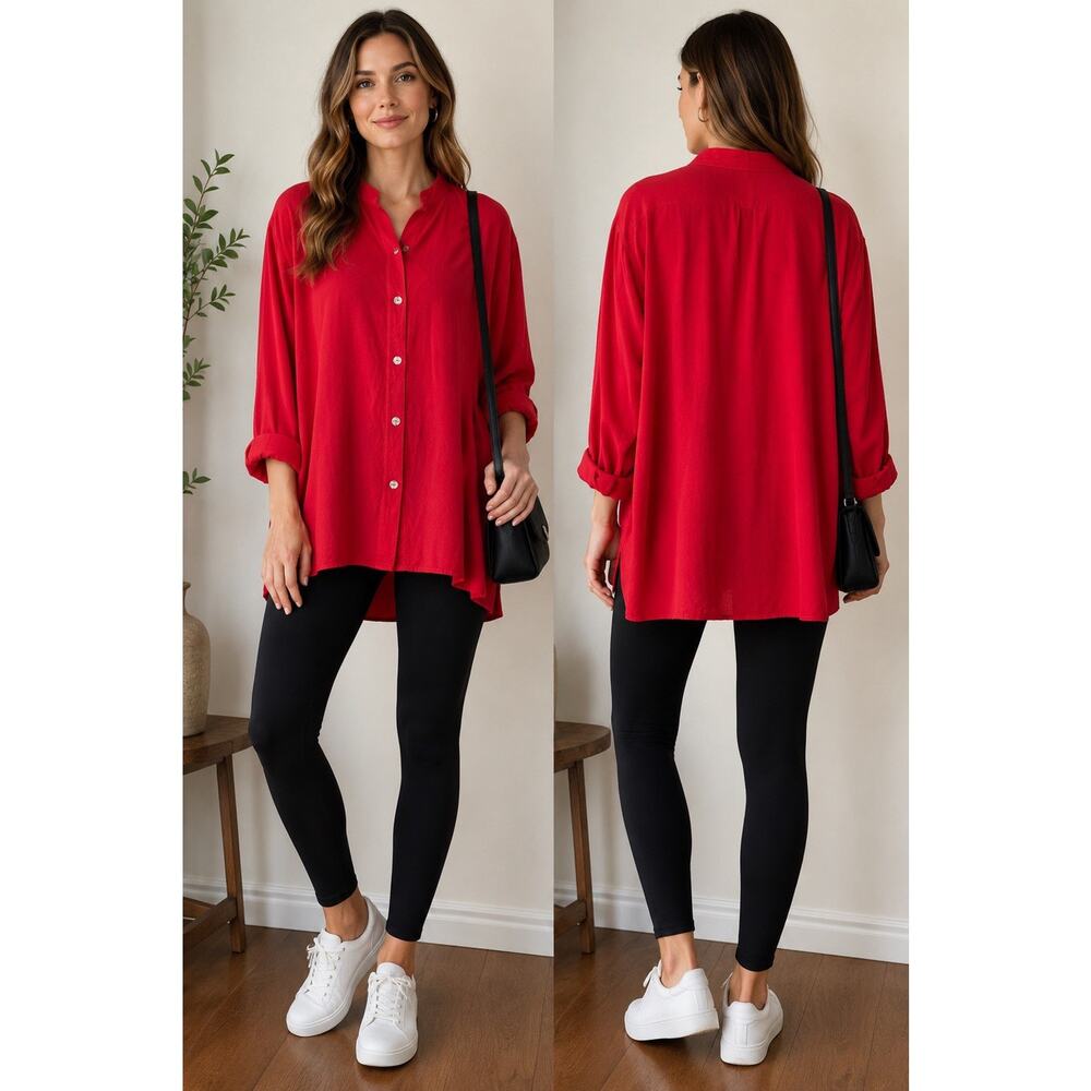 Dairi Fashion Womens Red Fringe Cowl Neck 3/4 Dolman Sleeve Top Loose One Size